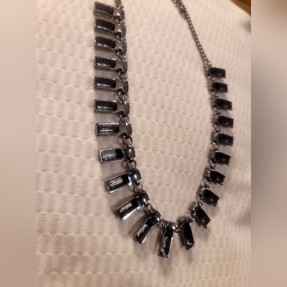 Peach Rhinestone Statement Necklace With Charcoal Metal Accents - Picture 7 of 7